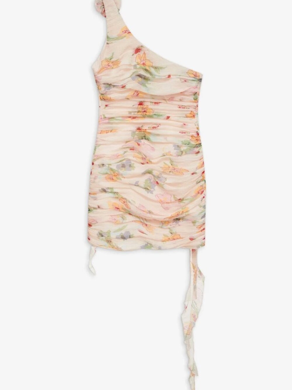 For Love & Lemons Abby One Shoulder Floral Ruched Chiffon Mini Dress M NWT - Picture 7 of 9